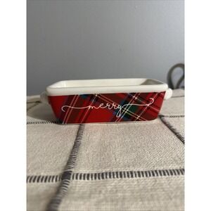 Mud Pie Red Plaid Mini Loaf Ceramic Dish‎ Christmas Holiday Merry